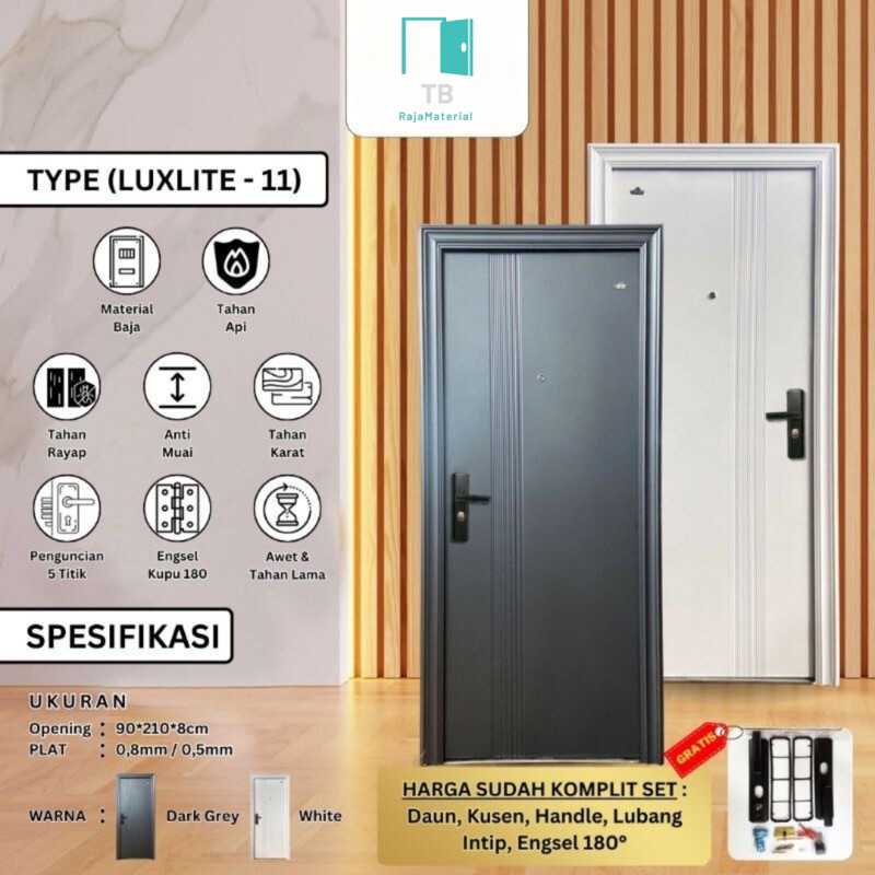 pintu baja GG Fullset LUXLITE 11 UKURAN 90x210x8cm pintu hotel anti karat / pintu SNI / pintu baja h