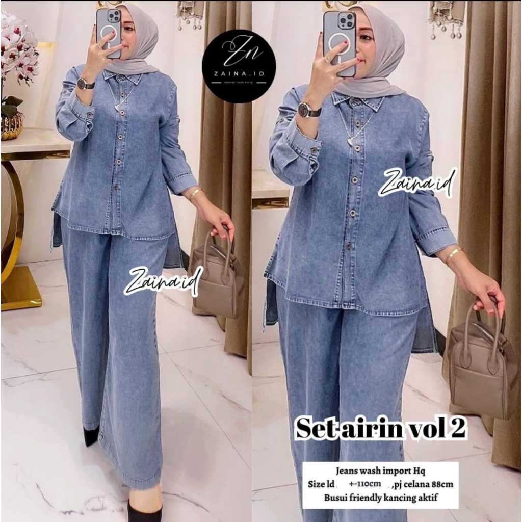 Airin Set Baju Setelan Jeans Wanita By Zaina.id