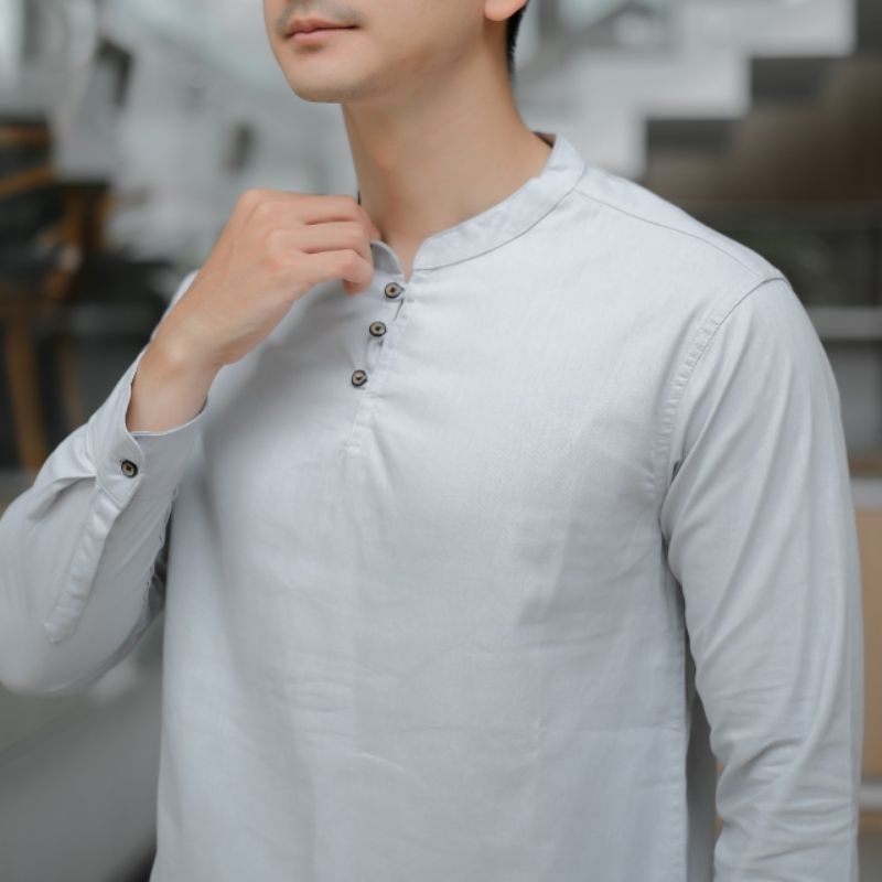 Kemko Muslim Lengan Panjang Pria Linen Slub Premium
