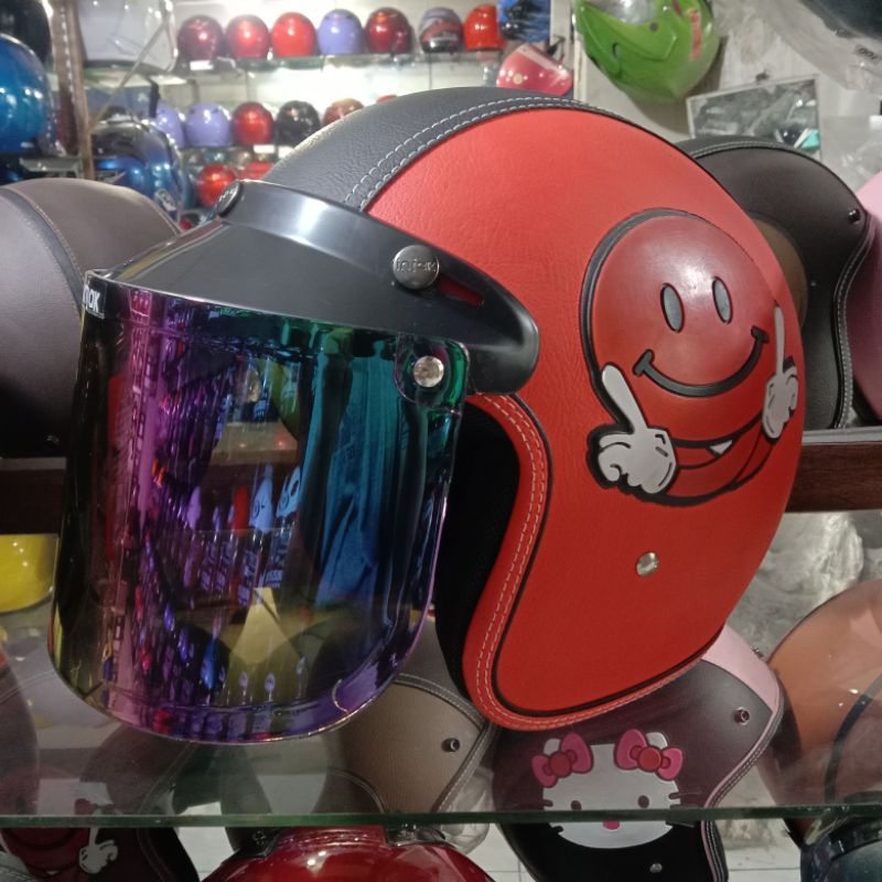 HELM BOGO KULIT MURAH || HELM RETRO KULIT MOTIF || HELM BOGO + KACA OBRAL MURAH || HELM BOGO KULIT S