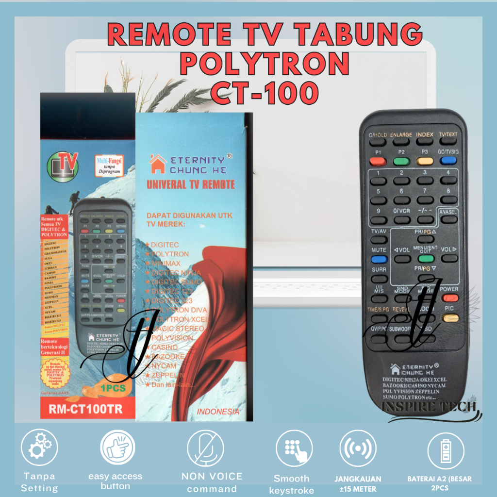 Remot Remote TV POLYTRON TABUNG Minimex Digitec Bazooke polyvision CT100 TANPA SETTING