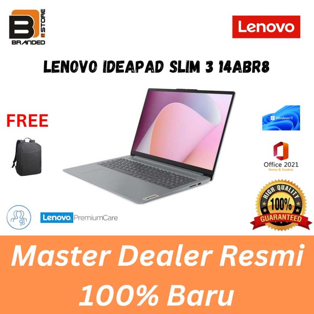 LAPTOP LENOVO IDEAPAD SLIM 3 14ABR8-07ID | R7-7730U 8/512 14" IPS W11+OHS