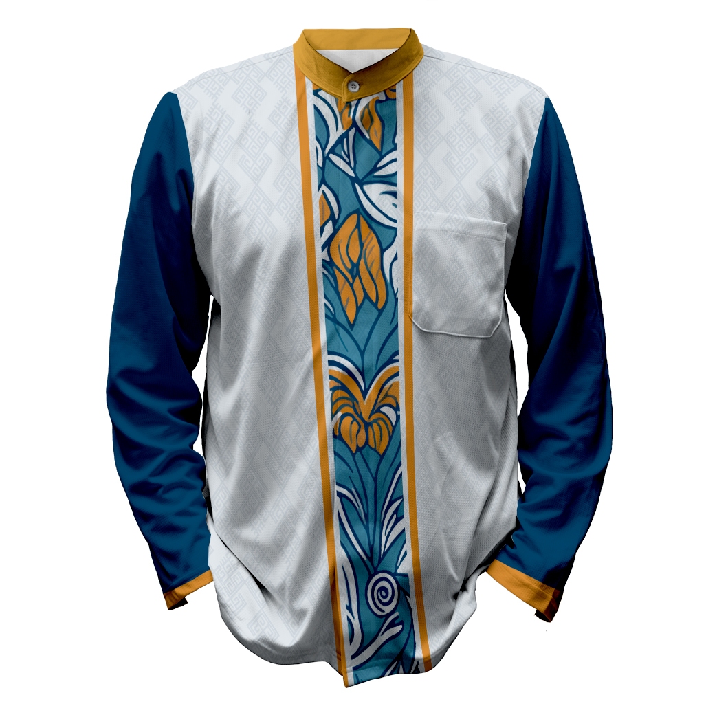 Baju Koko Pria Dry Fit Premium Motif Abstrak Biru Putih | Koko Dri Fit Premium FREE CUSTOM
