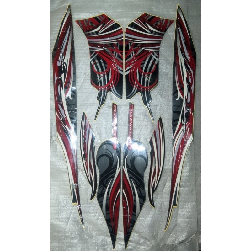 Striping stiker body kanan kiri full set Mio soul tahun 2009 2010 warna hitam merah