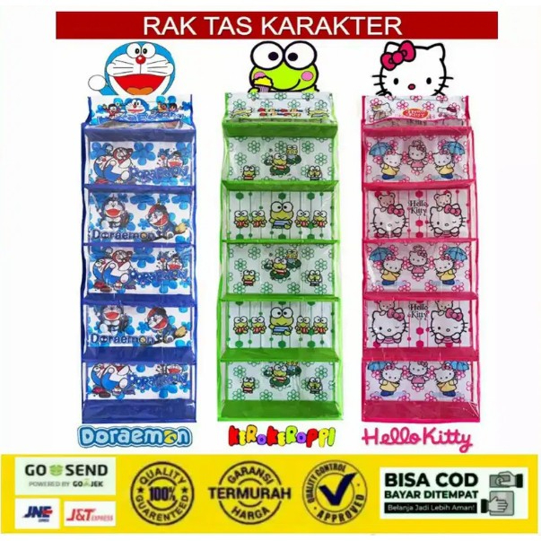 RAK TAS GANTUNG KARAKTER | GANTUNGAN RAK TAS SUSUN TEMPAT TAS RAK ORGANIZER PLASTIK GANTUNG DORAEMON