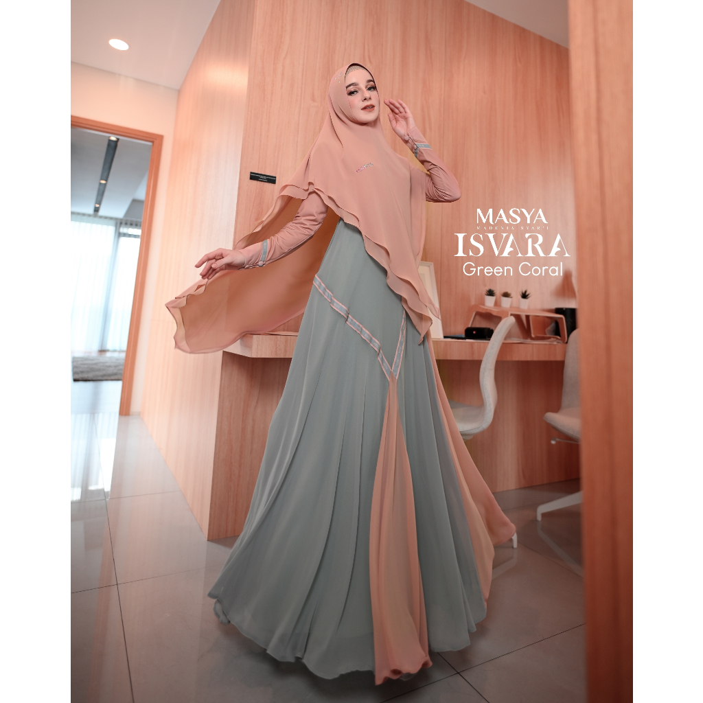 Set Gamis Dress Busui Friendly Ceruty Babydoll Printing Premium Syari Sage Green - Biru Muda - Hijau