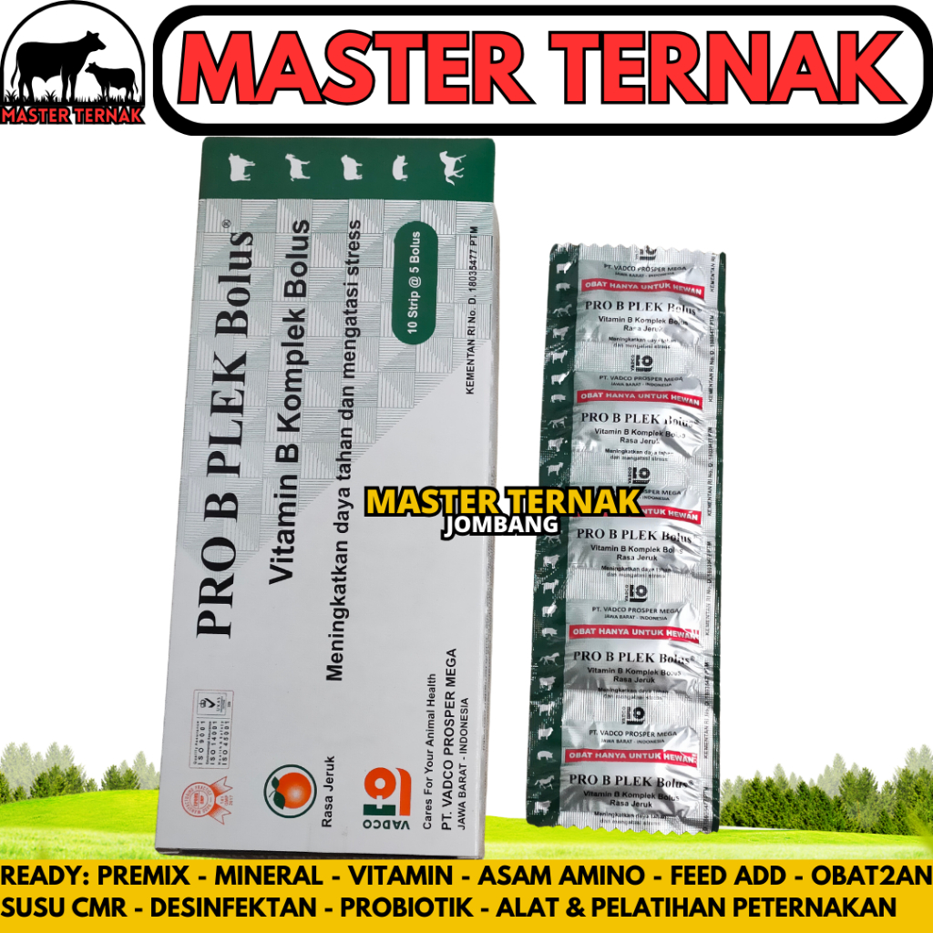 PRO B PLEK BOLUS 1 DUS (50 BOLUS) VADCO - Vitamin B kompleks Hewan Bolus RASA JERUK Sapi Domba Babi