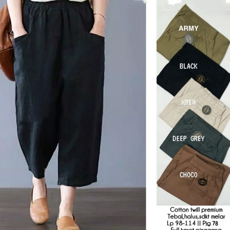 Serba Grosir  CELANA WANITA JUMBO PINGGANG KARET  SASHA CROP PANTS  CELANA KOREA TERBARU SASHA PANTS