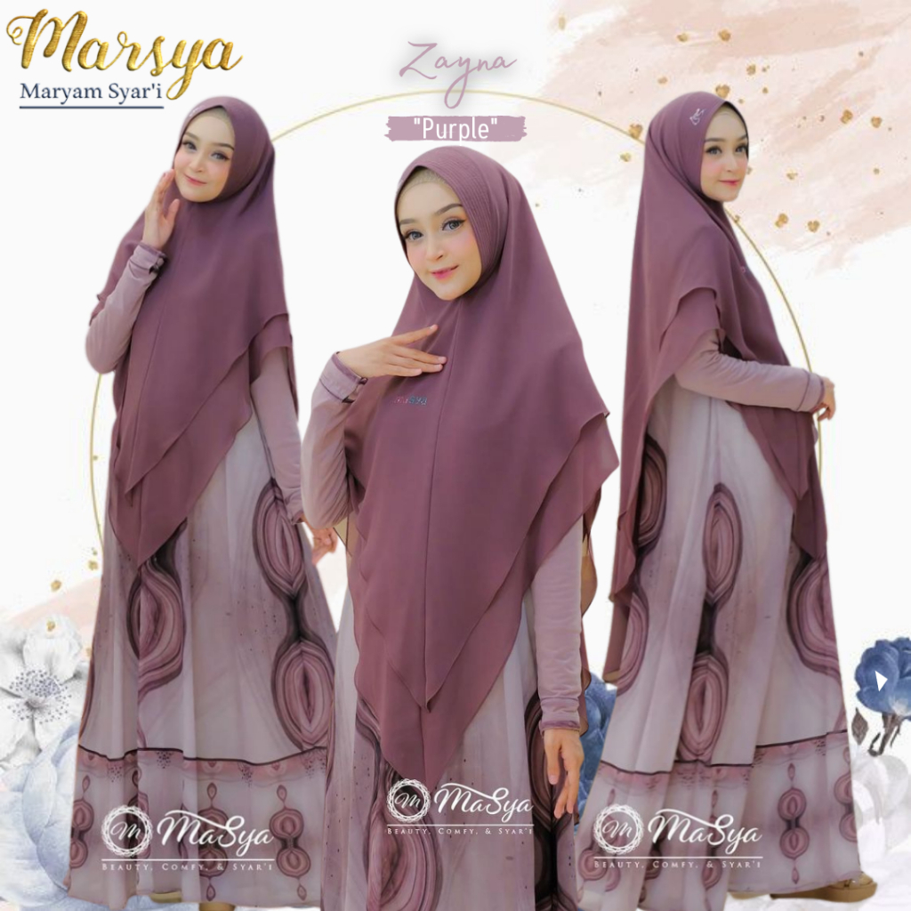Set Gamis Dress Ceruty Babydoll Syari Branded Prinitng Hitam - Coklat - Black - Purple - Brown Mewah