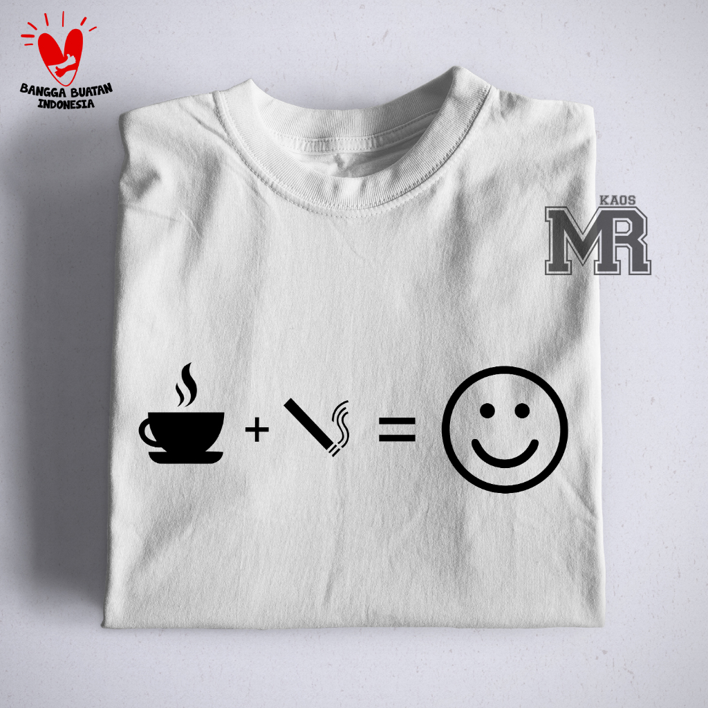 Kopi + Rokok = :) / Kaos / Pakaian / Baju / T-Shirt / Murah / Distro / Kekinian / Keren / Kata / Luc