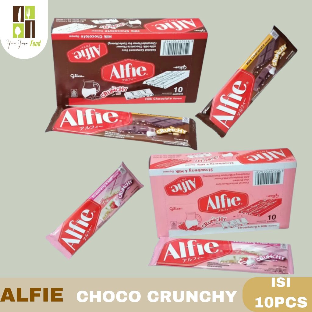 

Glico Alfie Coklat Biscuit Crunchy Milk Chocolate/ Strawberry Milk 1 Box/10 Sachet