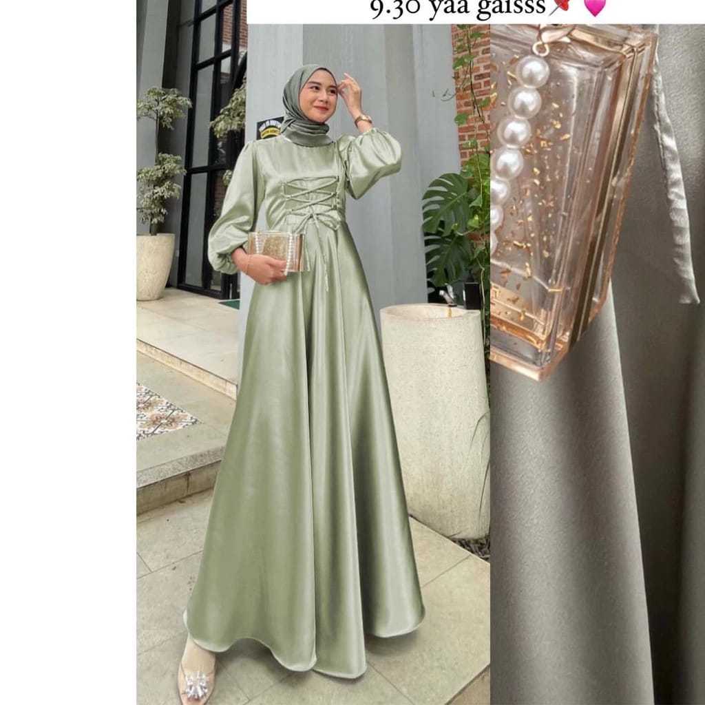 Exclusive Mila Dress Muslim Korea Satin - Gamis Kondangan - Gamis Bridesmaid - Gamis Muslim - Gaun