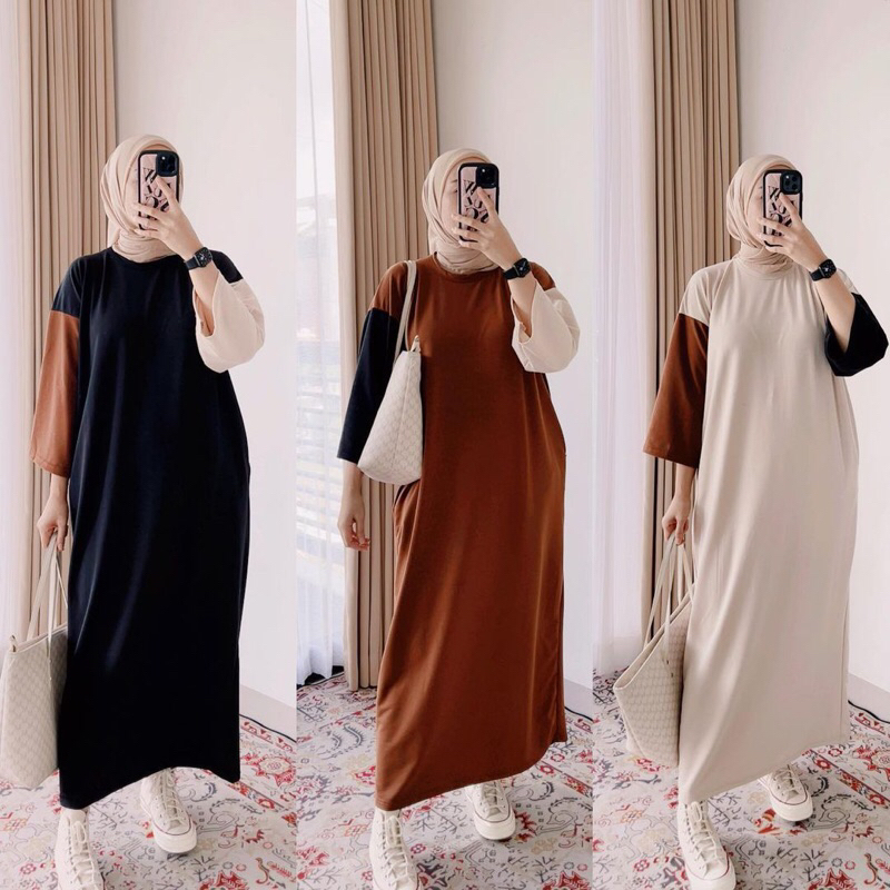 Diandra Midi Dress Kaos Polos Babyterry Import / Gamis Kaos Babyterry