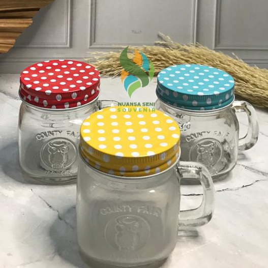 Souvenir Gelas Minum Mug Jar Tutup Kaleng Toples Kaca 250ml Gelas Jus Bening Kaca Polos