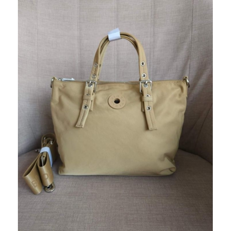 "" SOLD OUT ''". BYL Med Tan Nylon tote bag