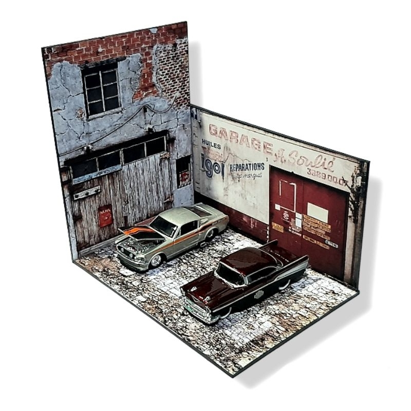 Pola Diorama Garasi klasik service papercraft skala 1/64 Diorama parkiran bengkel hot wheels