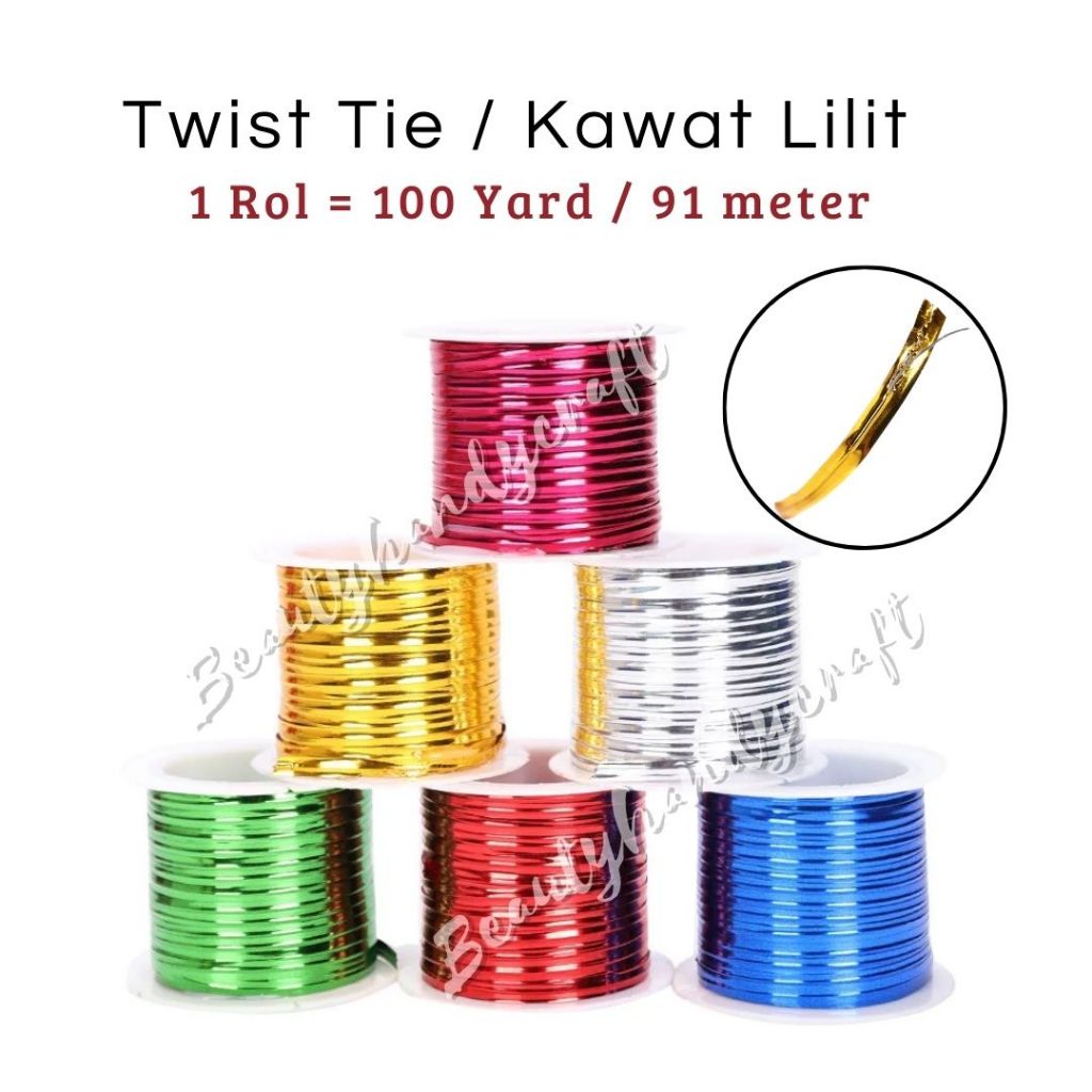 

(100 yard) ROL Twist Tie Pita kawat souvenir warna warni untuk ikat permen dan plastik kado ultah