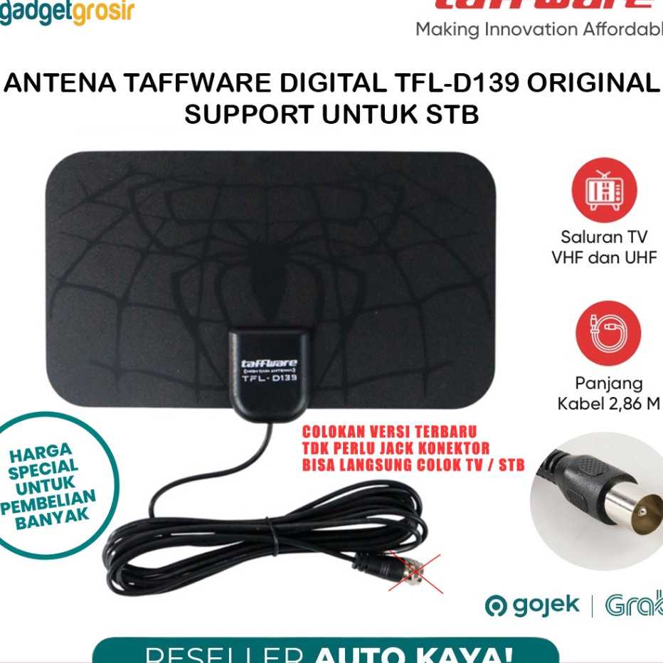 Diskon Menggoda Antena TV Digital Taffware TFL D139 Booster Original STB High Gain 25dB Indoor Kabel 3 Meter VHF UHF Channel Support Set Top Box Universal