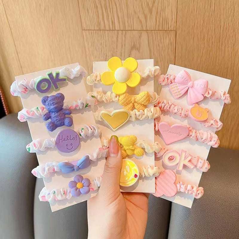 IZ - 1 SET ISI 5 PCS - SET IKATAN RAMBUT SCRUNCHIE ANAK / KUNCIRAN SCRUNCHIE ANAK / IKAT RAMBUT CEPO