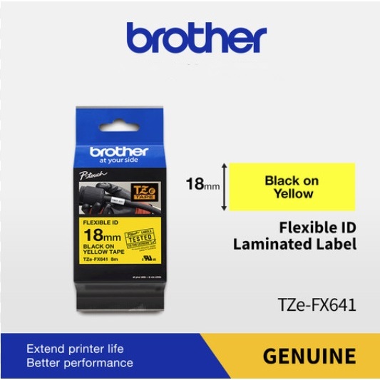 

Brother TZe-FX641 18mm Flexible Black on Yellow/Brother P-Touch Tape