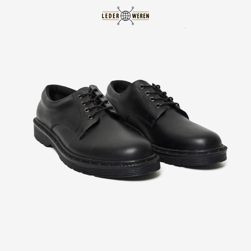 	 Lederweren - Leder Derby 2 Full Black - Sepatu Pantofel Formal Pria Kulit	