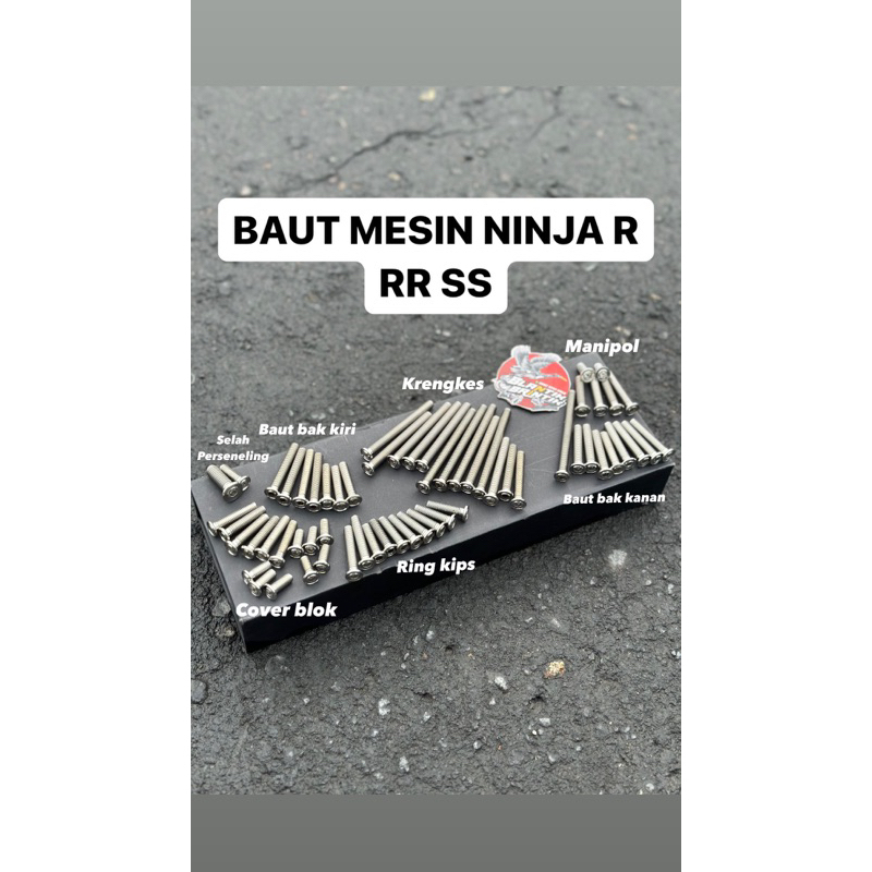 Baut L mesin ninja R RR SS stenlis slim trepes baut full set mesin ninja r rr ss slim trepes