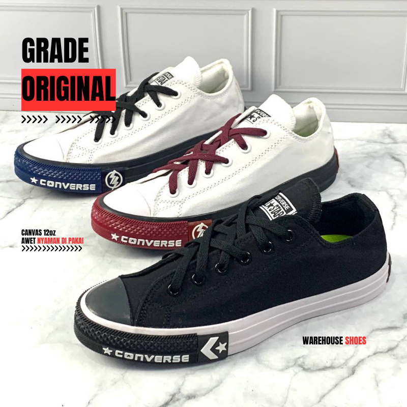 Sepatu Pria Sneakers Casual Converse All Star Original 100% Hitam Putih Classic BW Motif Star Low Pe