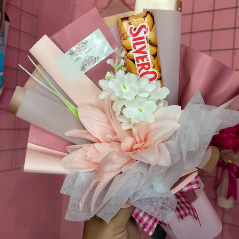 mini bouqet bunga artificial coklat