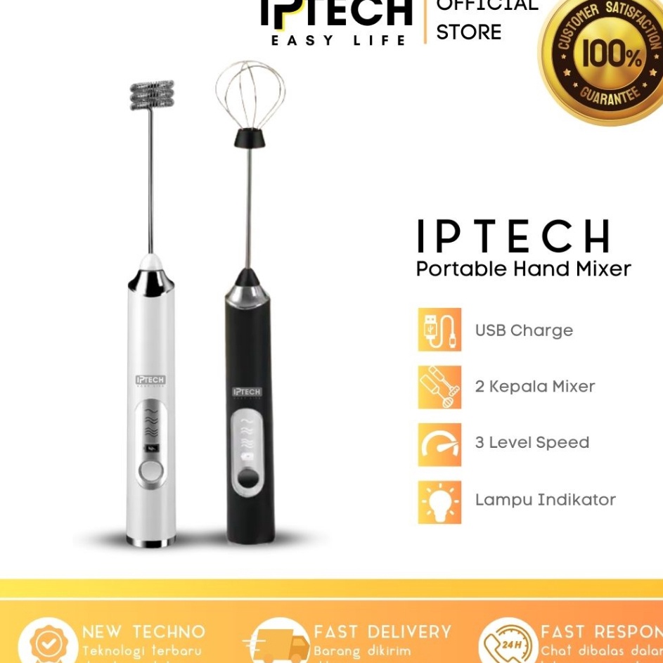 Lj IPTECH HAND MIXER l PENGOCOK MINUMAN l WISK Portable Otomatis 3 Kecepatan dengan USB Charger o Ku