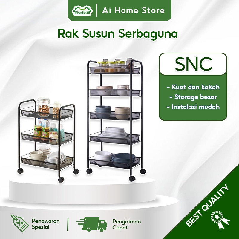 Rak Troli 4 Susun - Rak Troli Susun Roda - Rak Salon Rak Dapur Serbaguna