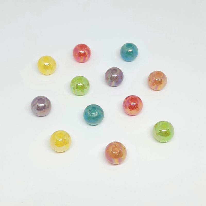 MANIK MOTE BULAT PELANGI BAHAN AKRILIK  WARNA AB / MANIK SPACER BULAT KILAP 10MM
