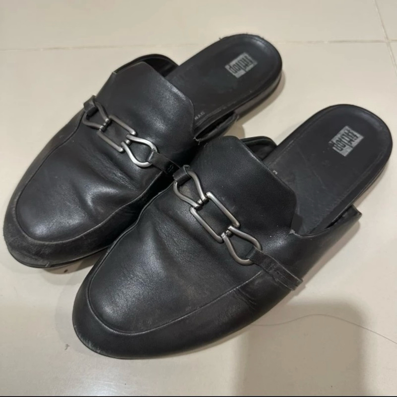Preloved Mules Wanita Fitflop Black Leather