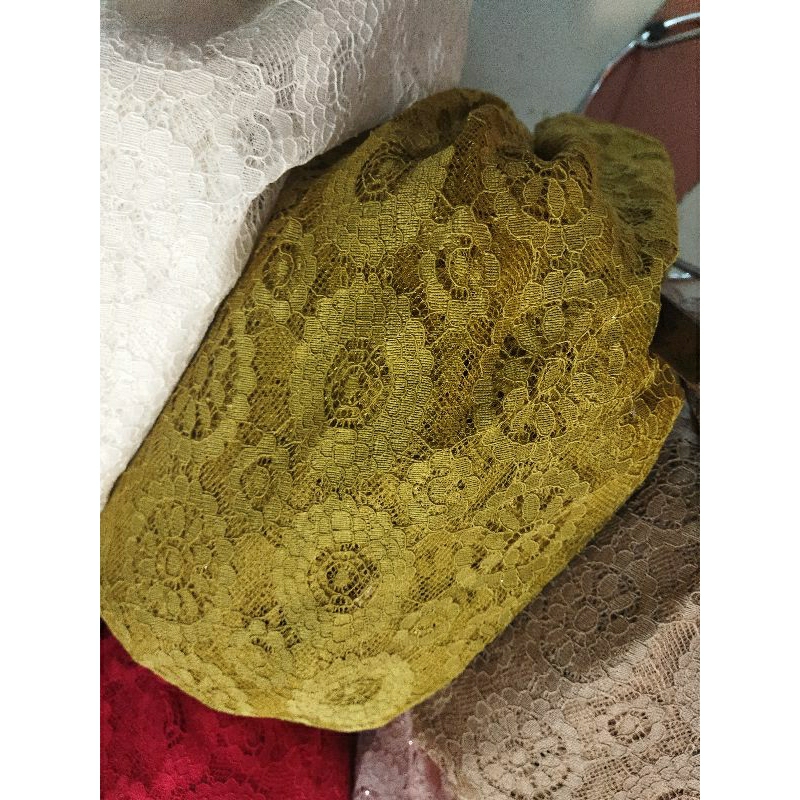Kain/Bahan Brokat Corneli warna lemon//Kain brokat lace cord//Kain brokat meteran