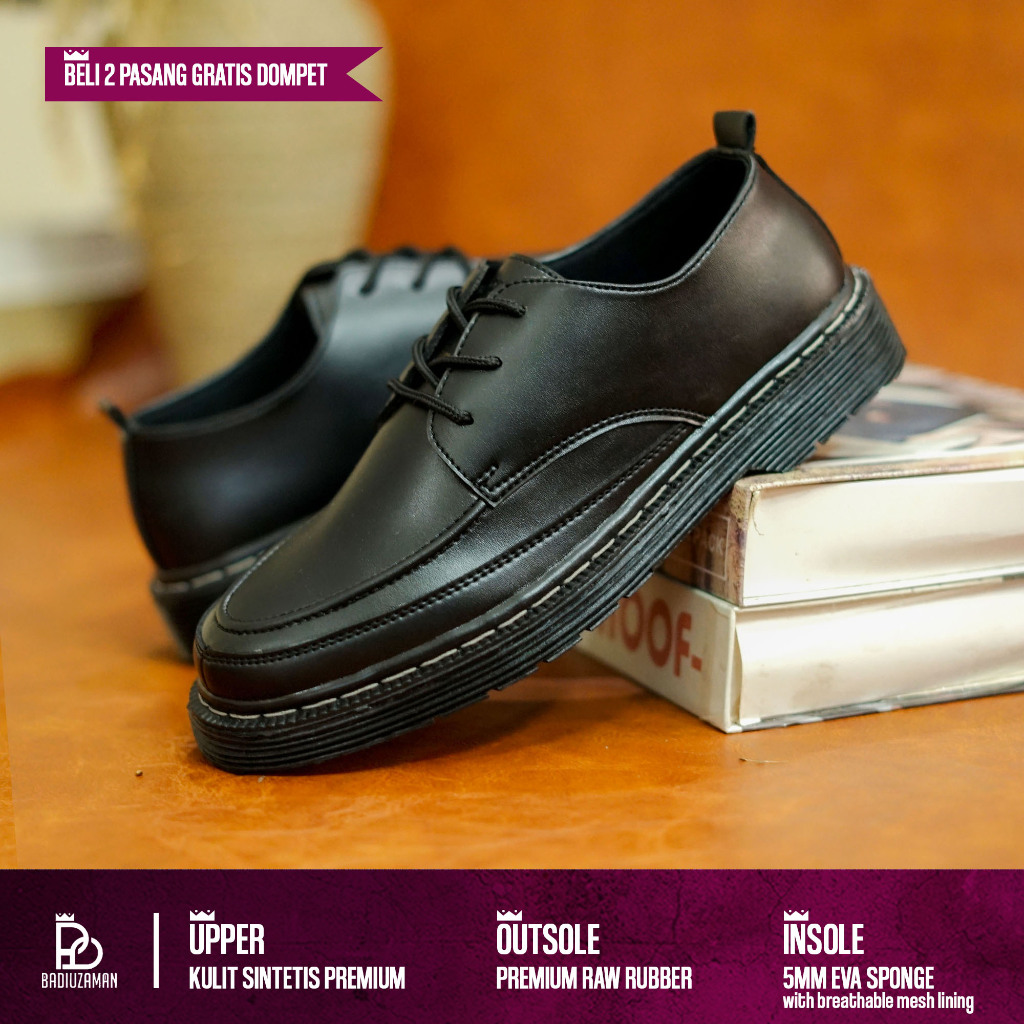BDZ x WALLACE - Sepatu Pria Hitam Formal Pantofel Kerja Casual