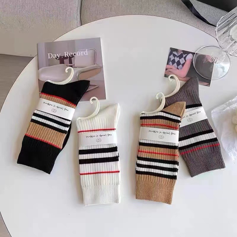 Kaos Kaki Pria Wanita Unisex Katun Motif Garis Garis Kaos Kaki Unisex Kaos Kaki Elegant