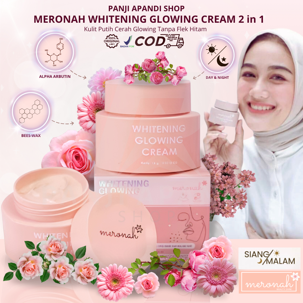 Meronah Whitening Glowing Cream 2in1 BPOM Pemutih & Pencerah Wajah Cream Siang & Malam, Krim Glowing