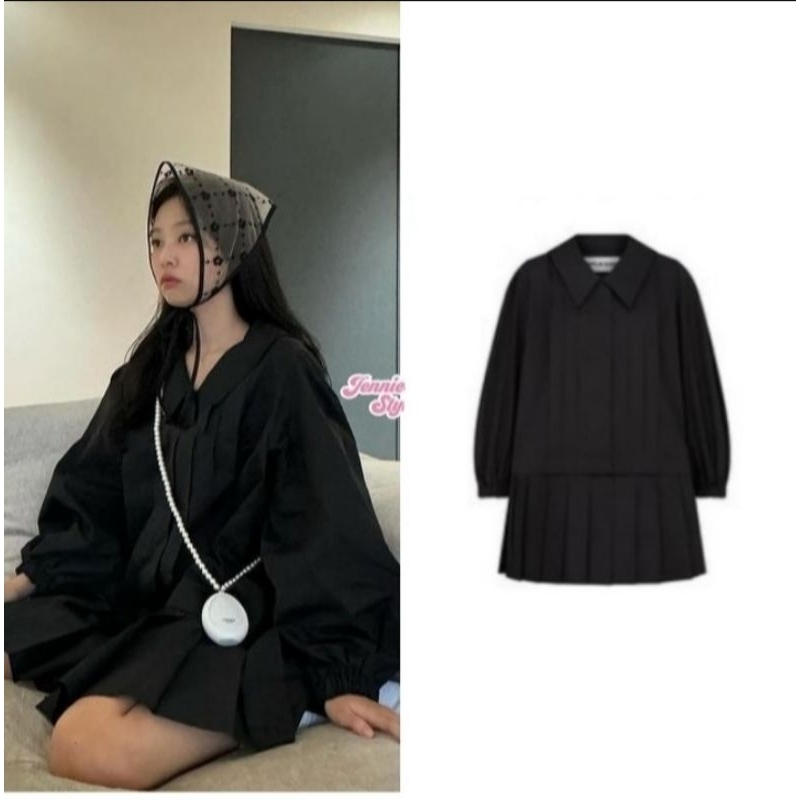 Jennie Blackpink Outfit - Pleated Detail Shirt Dress