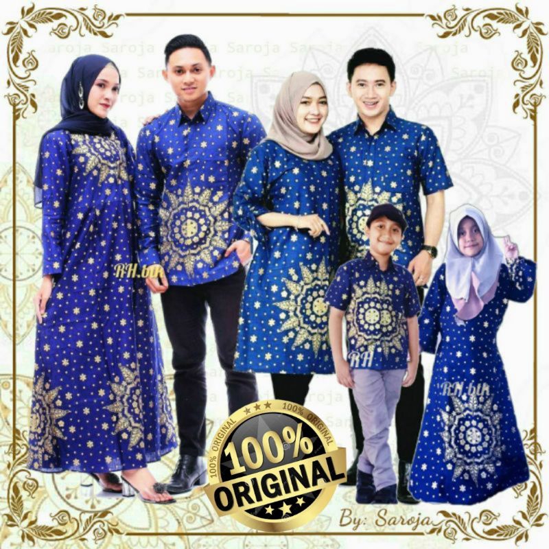 BAJU BATIK KELUARGA - BATIK KELUARGA MOTIF MATAHARI - BATIK KELUARGA WARNA BIRU - ATASAN BATIK WARNA