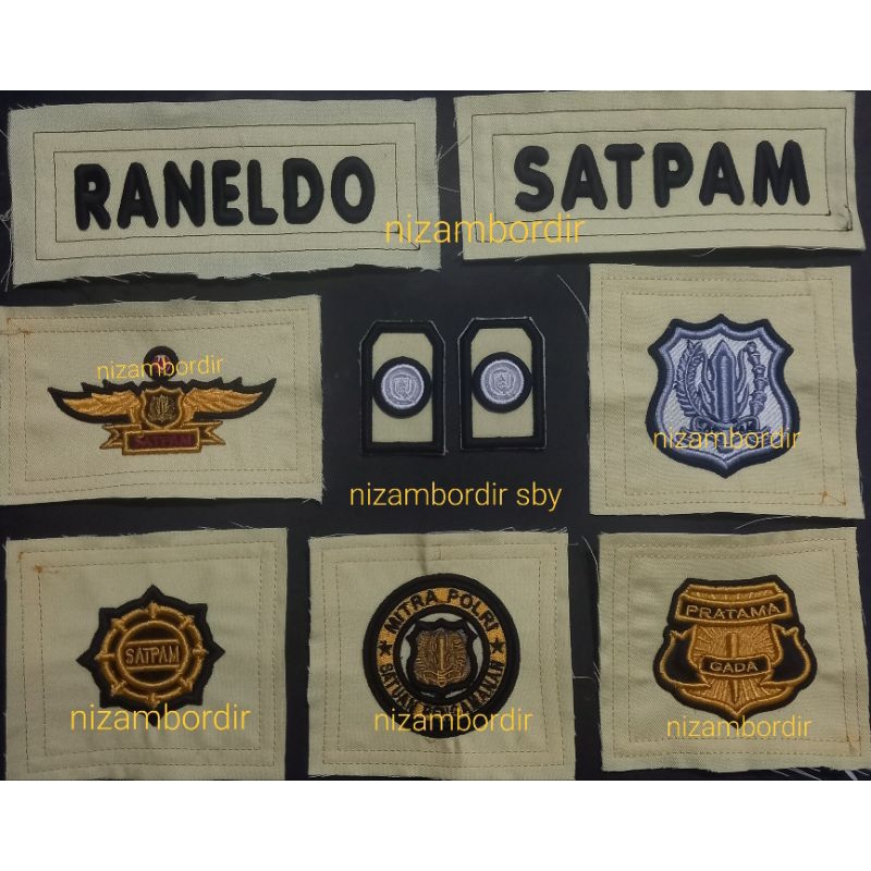 (SUPER TIMBUL) ATRIBUT SATPAM PDL LATAR KREM motiF BREPET timbul