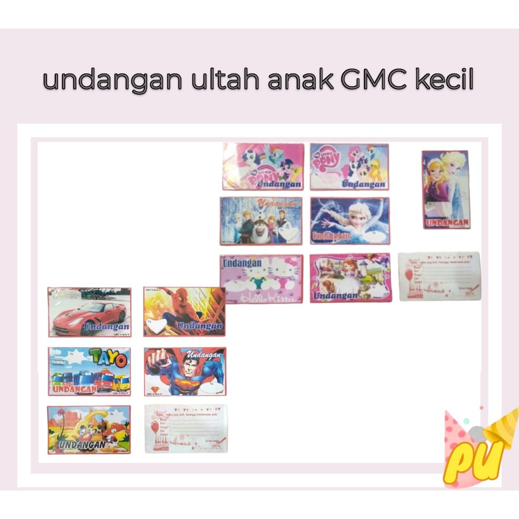 (Isi 5 pc) kartu undangan ultah anak murah GMC kecil - kartu undangan batman - kartu undangan hello 
