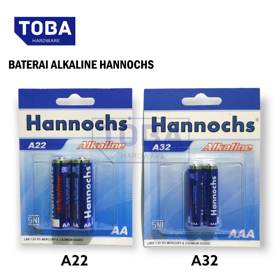 TOBA- BATERAI ALKALINE HANNOCHS/ BATERAI ALKALINE/ HANNOCHS/ BATERAI ISI 2 PCS/ A22/ A32