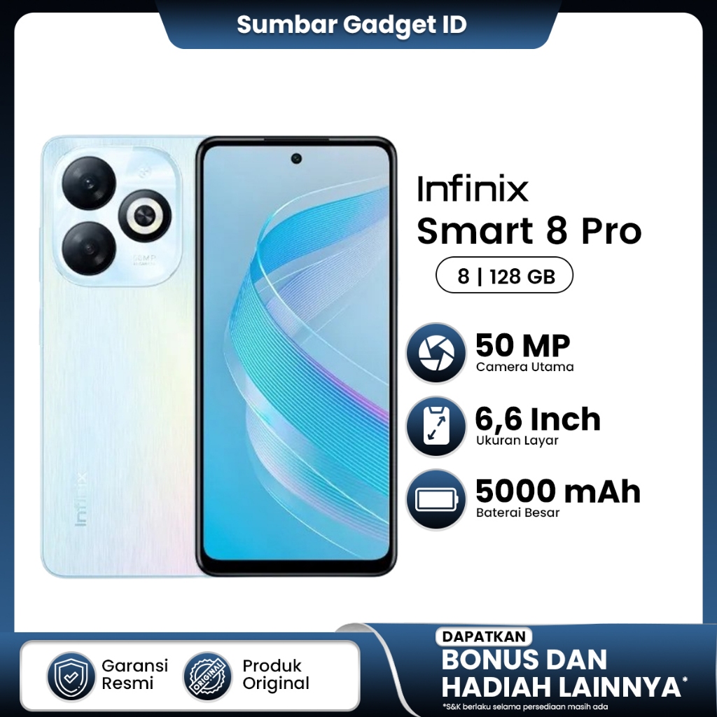 Infinix Smart 8 Pro 8/128GB [+8GB Extended RAM] Handphone Terbaru Infinix Garansi Resmi 1 Tahun