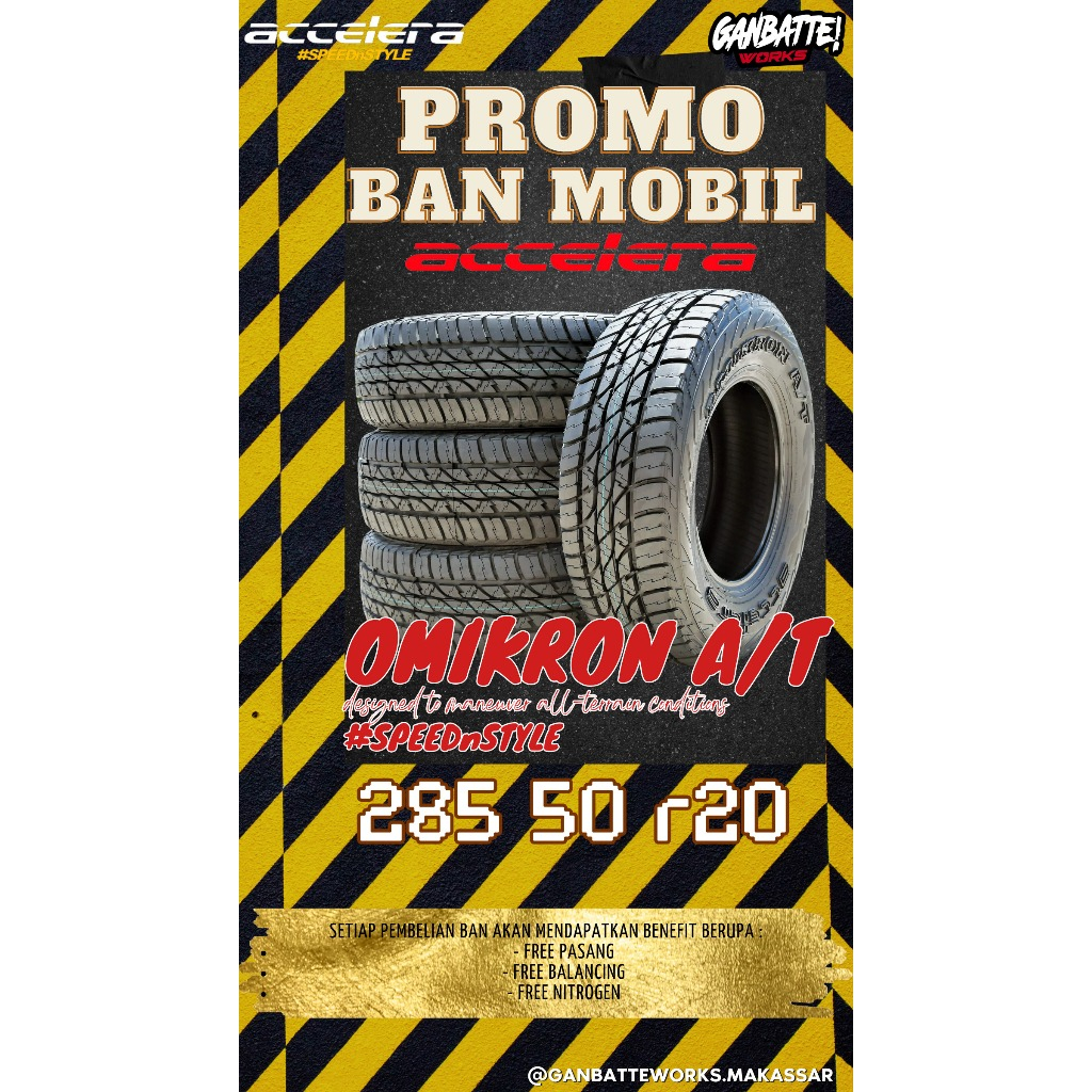 Accelera Omikron A/T • Ukuran 285 50 R20 • Ban Mobil Tipe Gigi Semi Kasar / All Terrain • Ring20 Tub