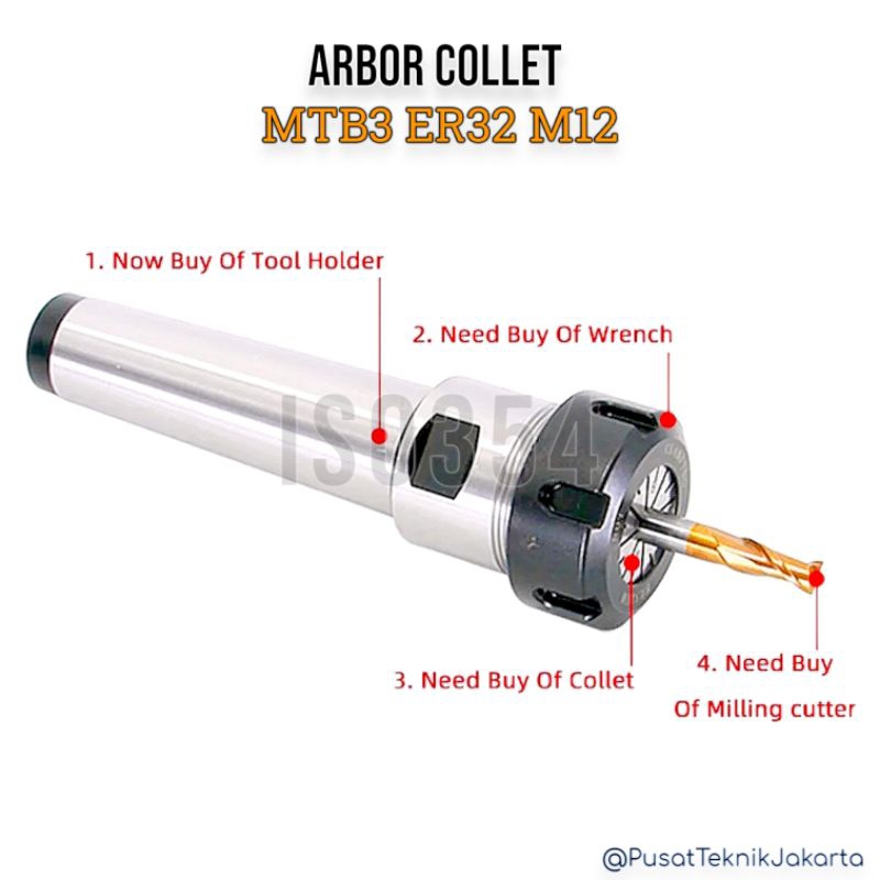 Arbor collet MTB3 ER32 drat atas M12 arbor milling arbor bor frais
