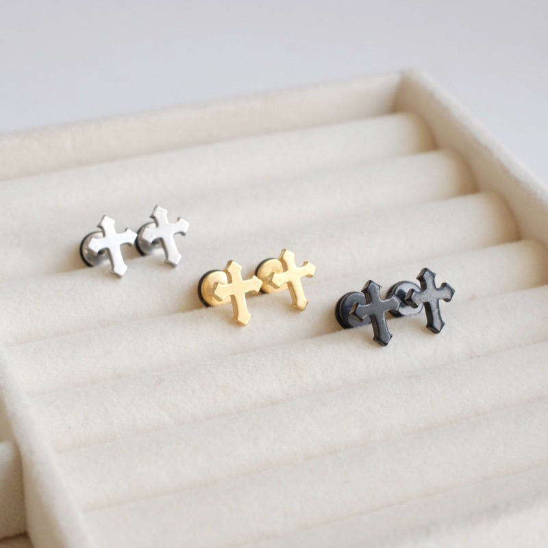 Ark.co - CAVALIER earrings TITANIUM | anting cross anti karat stainless steel salib minimalis korea