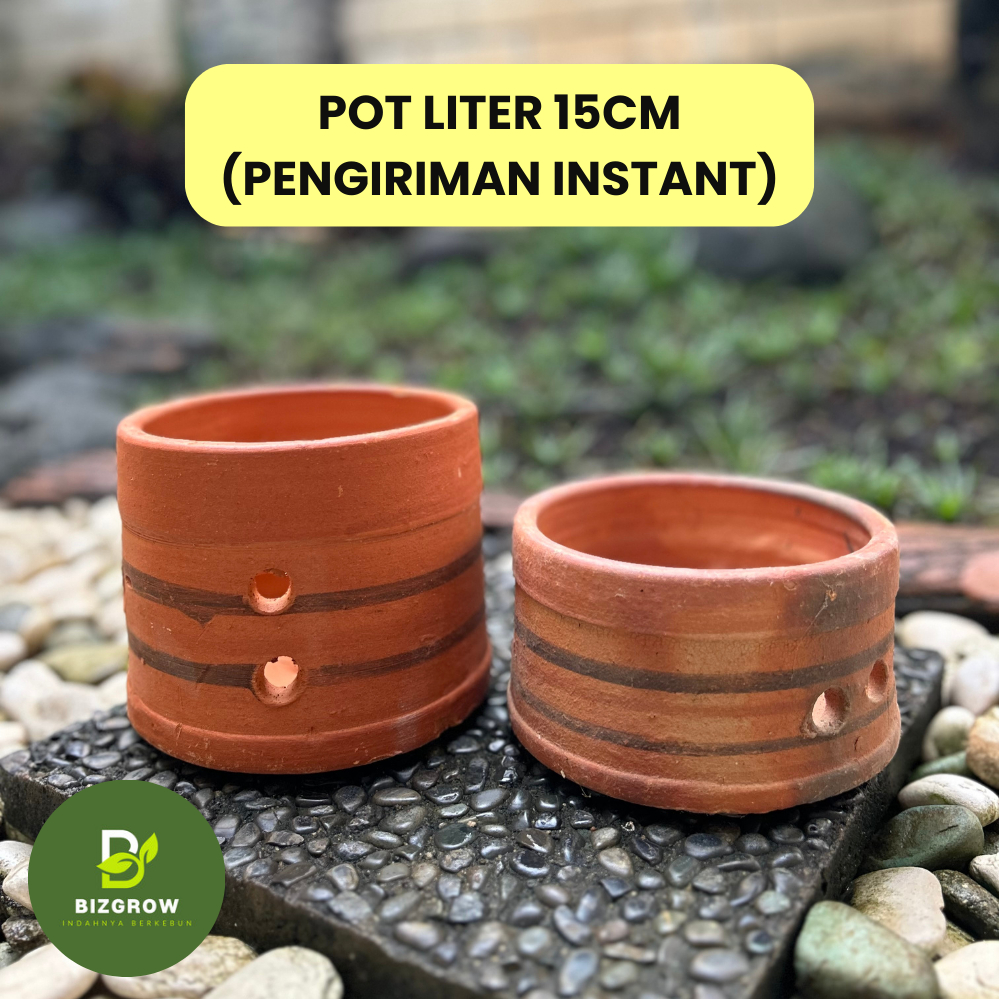 Pot Liter Bulat Diameter 15cm | Pot Gerabah Tanah Liat D15 | Vas Tanaman Bunga | Pot Anggrek Silinde