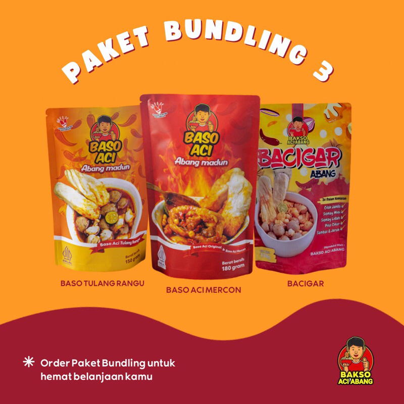 

PAKET BUNDLING 3 PCS BASO ACI -Baso Aci Tulang rangu - Baso Aci Mercon -Boci ori Abang