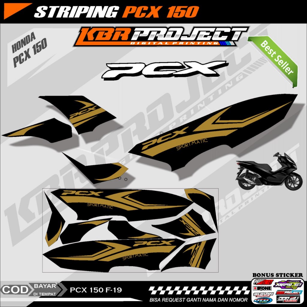 PCX 150 STIKER STRIPING MOTOR KEREN LIS VARIASI PCX 150 STIKER MOTOR HONDA DESAIN RACING F.19 HOLOGR