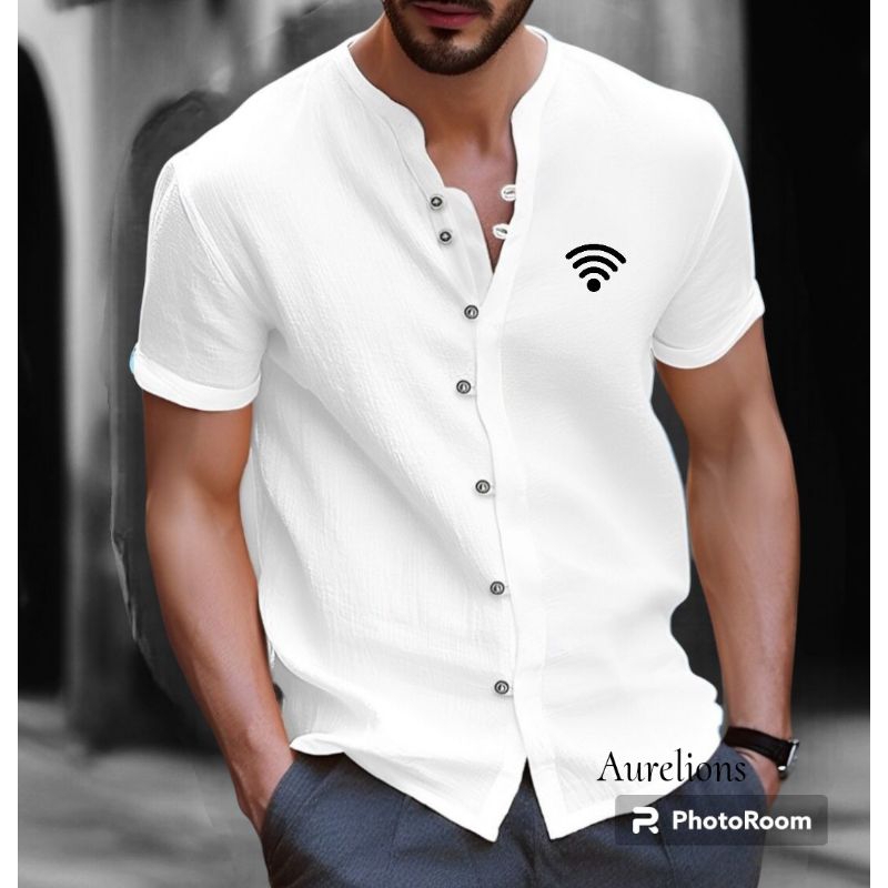 A - Kaos V Neck Style Kemeja Lengan Pendek WIFI Distro / Kaos Kemeja / Kaos V Neck Kancing / Kaos Ke