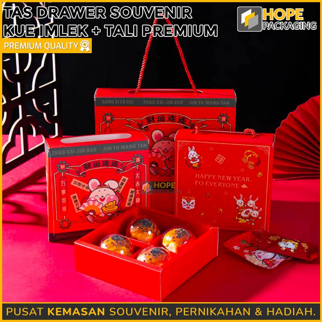 

Tas Drawer Souvenir Imlek + Tali / Kotak Kue Imlek Sekat 4 / 6 / Dus Kue / Kotak Kue Nastar / Kotak Imlek / Box Kue Keranjang / Hampers Imlek / Box Egg Tart